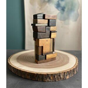 Handmade Wood Totem Desktop Sculpture | Modern Organic Minimalist Decor